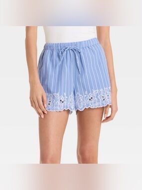 Future Collective cotton Blue Striped Lace-Trim Shorts size L